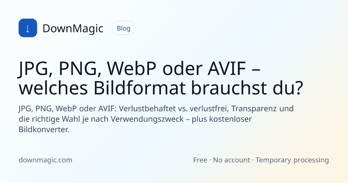 JPG, PNG, WebP oder AVIF – welches Bildformat brauchst du? - DownMagic Ratgeber-Illustration
