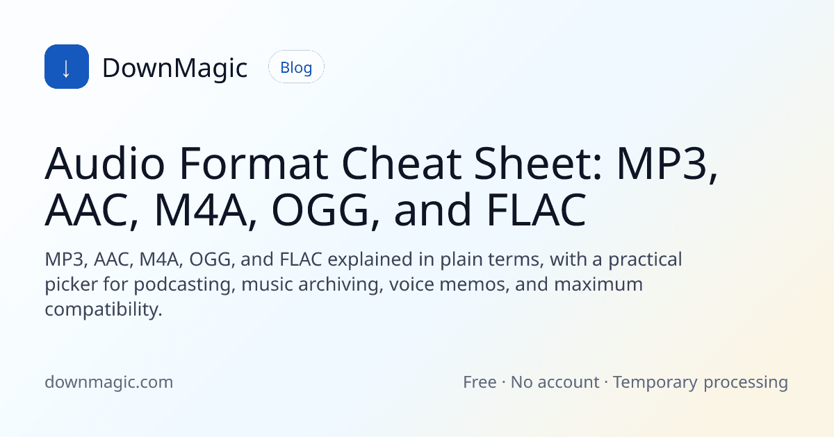 Audio Format Cheat Sheet: MP3, AAC, M4A, OGG, and FLAC - DownMagic guide illustration