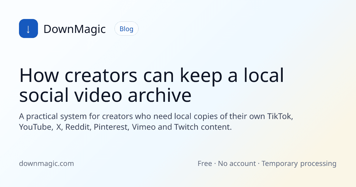 How creators can keep a local social video archive - DownMagic guide illustration