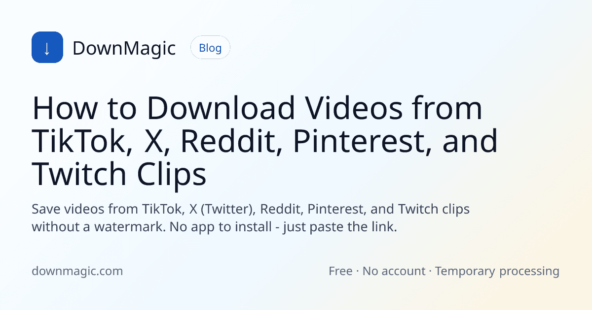 How to Download Videos from TikTok, X, Reddit, Pinterest, and Twitch Clips - DownMagic guide illustration
