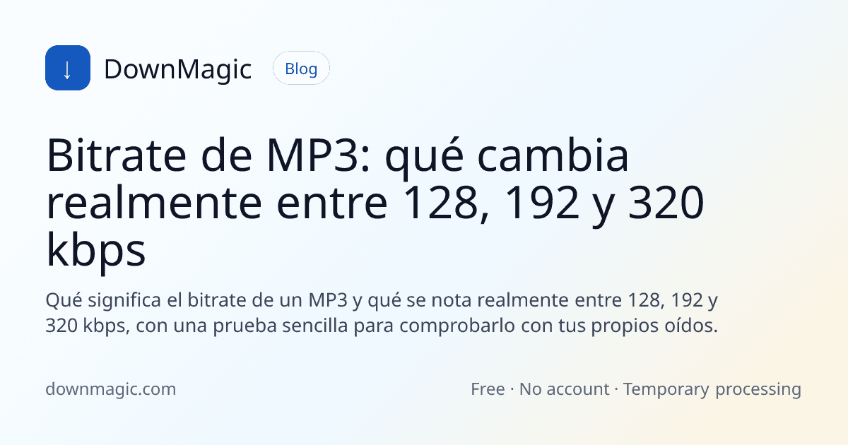 Bitrate de MP3: qué cambia realmente entre 128, 192 y 320 kbps - DownMagic ilustración de guía
