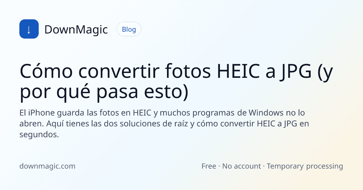 Cómo convertir fotos HEIC a JPG (y por qué pasa esto) - DownMagic ilustración de guía
