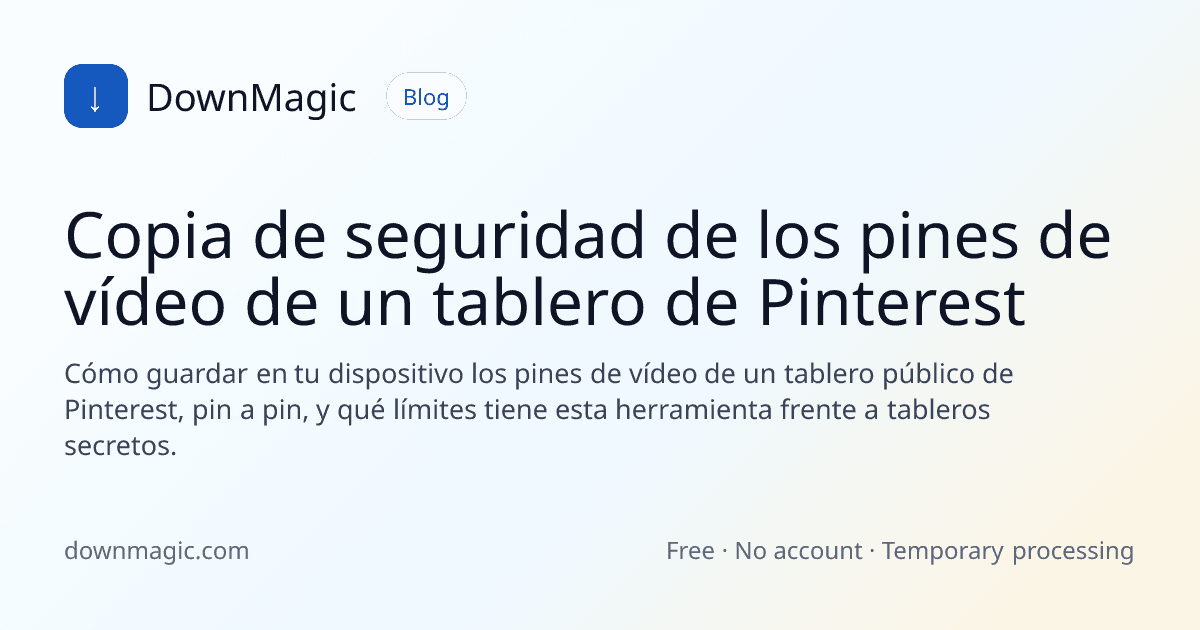 Copia de seguridad de los pines de vídeo de un tablero de Pinterest - DownMagic ilustración de guía