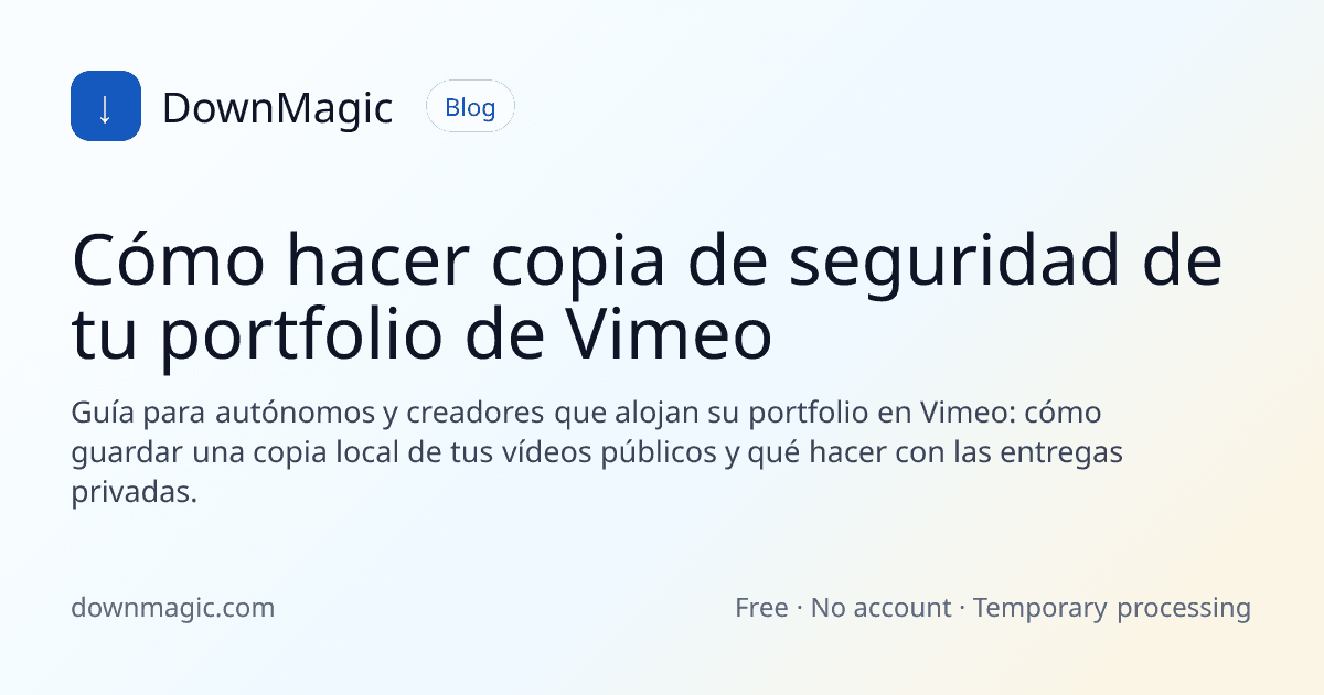 Cómo hacer copia de seguridad de tu portfolio de Vimeo - DownMagic ilustración de guía