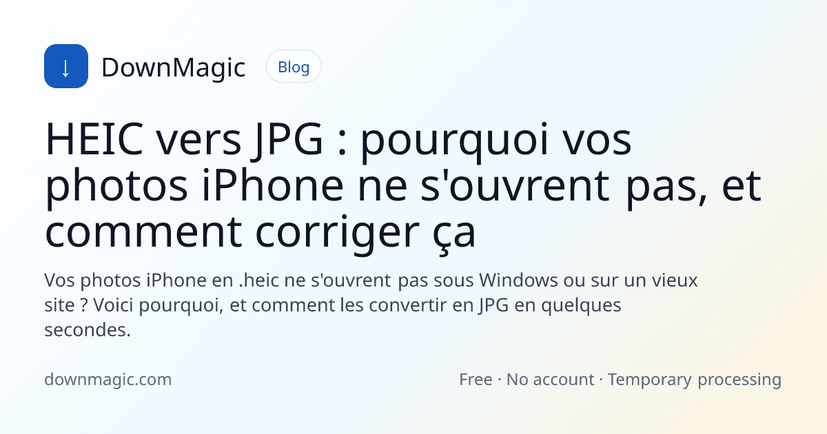 HEIC vers JPG : pourquoi vos photos iPhone ne s'ouvrent pas, et comment corriger ça - DownMagic illustration de guide