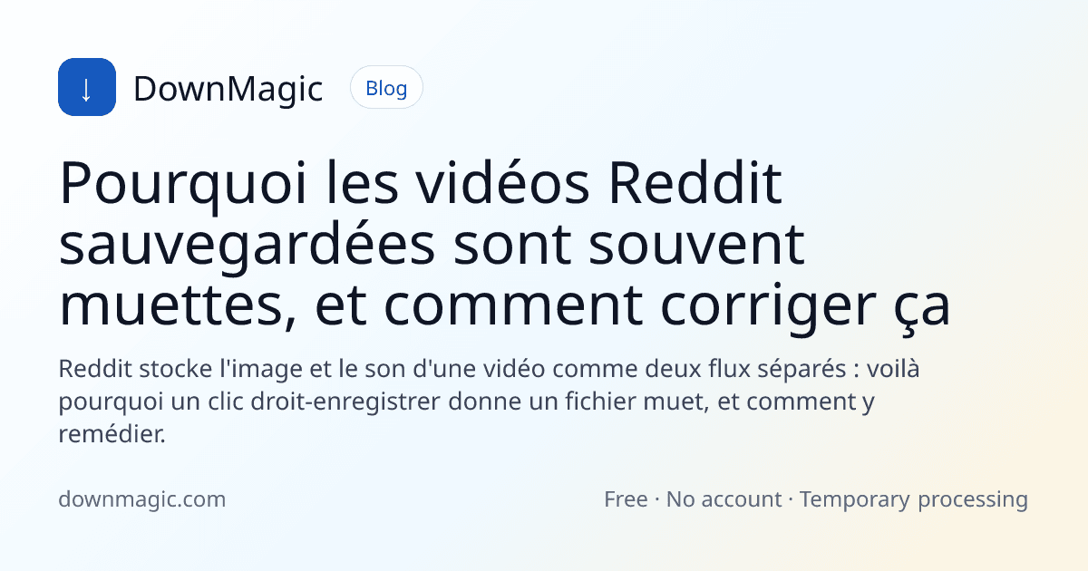 Pourquoi les vidéos Reddit sauvegardées sont souvent muettes, et comment corriger ça - DownMagic illustration de guide