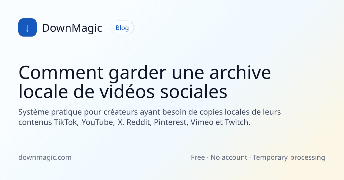 Comment garder une archive locale de vidéos sociales - DownMagic illustration de guide