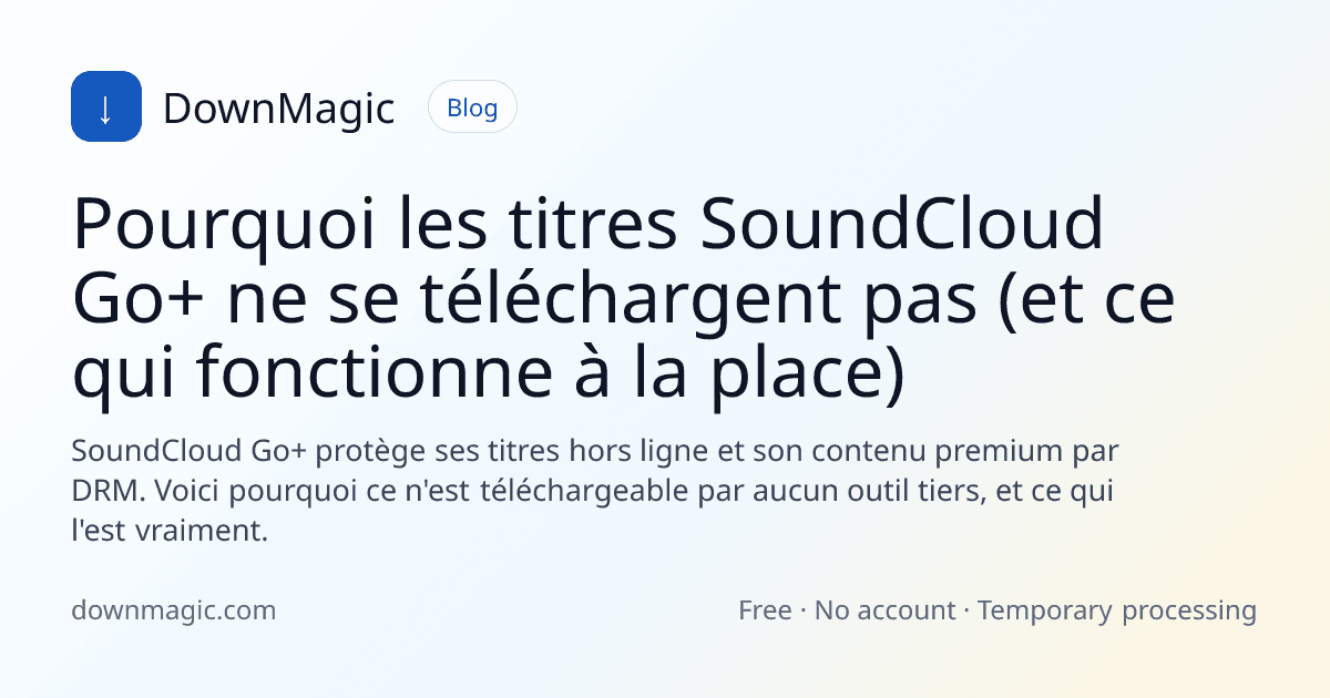 Pourquoi les titres SoundCloud Go+ ne se téléchargent pas (et ce qui fonctionne à la place) - DownMagic illustration de guide