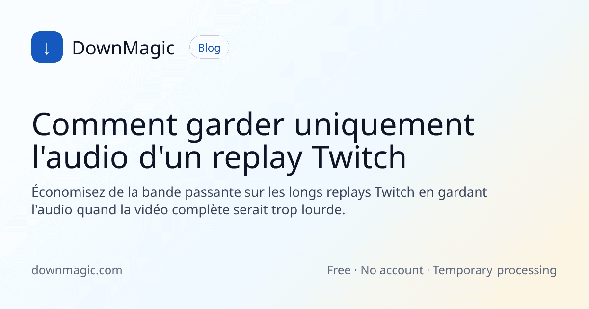 Comment garder uniquement l'audio d'un replay Twitch - DownMagic illustration de guide
