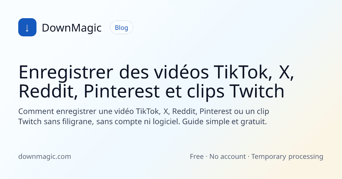 Enregistrer des vidéos TikTok, X, Reddit, Pinterest et clips Twitch - DownMagic illustration de guide