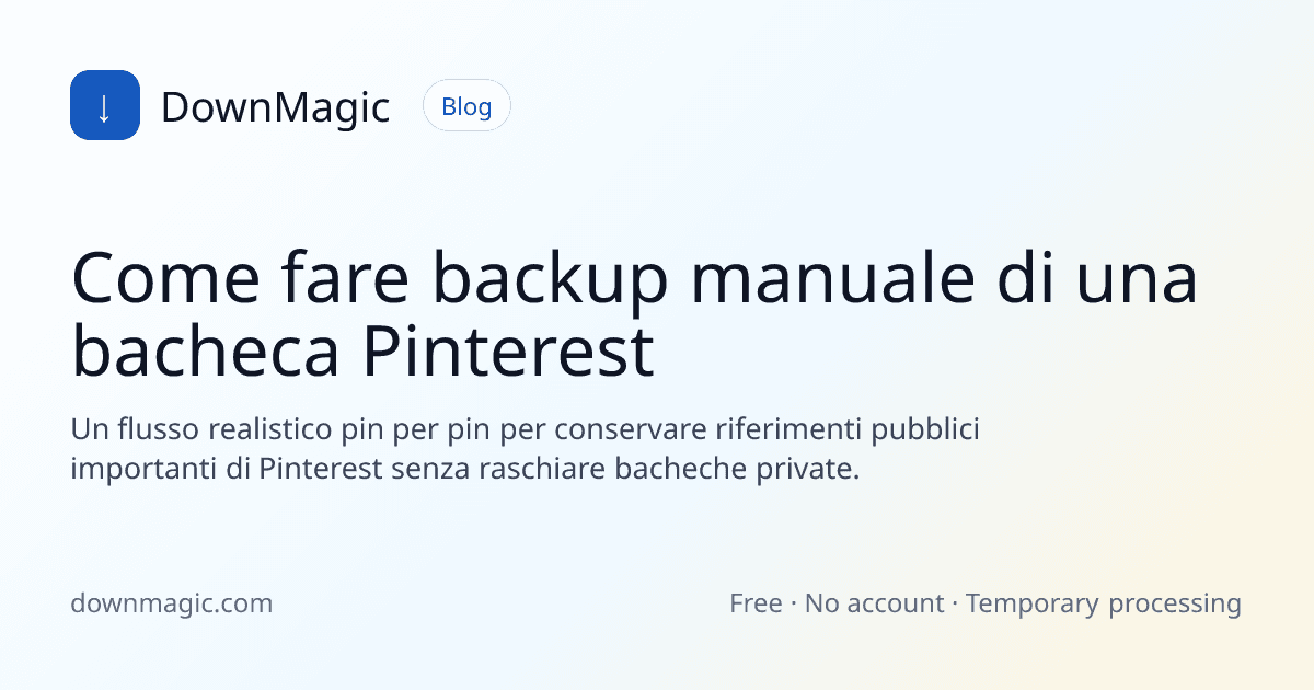 Come fare backup manuale di una bacheca Pinterest - DownMagic illustrazione della guida