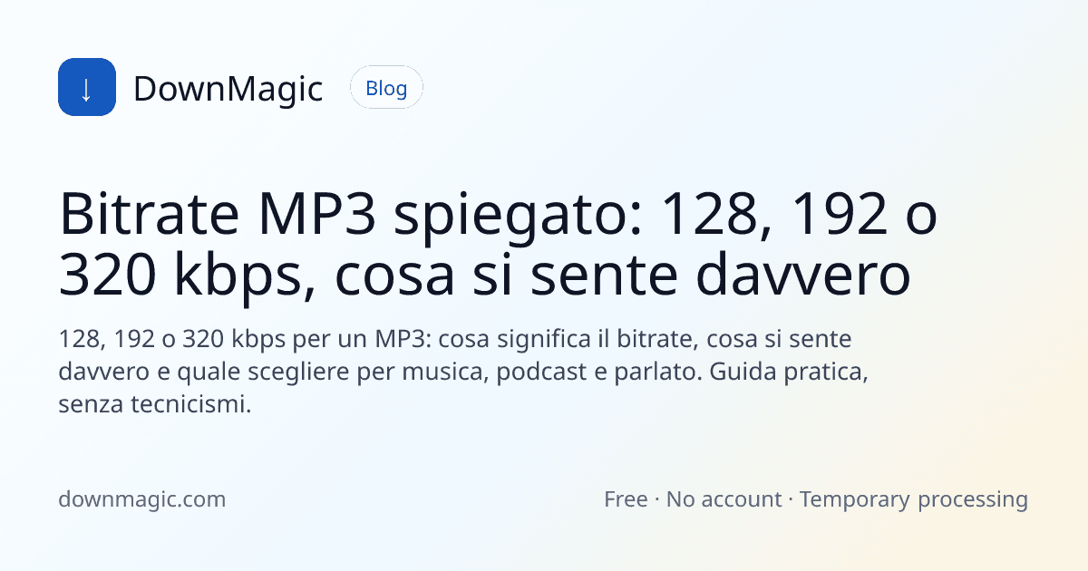 Bitrate MP3 spiegato: 128, 192 o 320 kbps, cosa si sente davvero - DownMagic illustrazione della guida