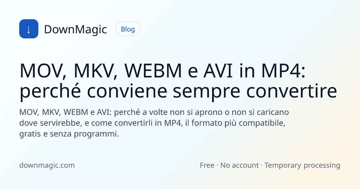 MOV, MKV, WEBM e AVI in MP4: perché conviene sempre convertire - DownMagic illustrazione della guida