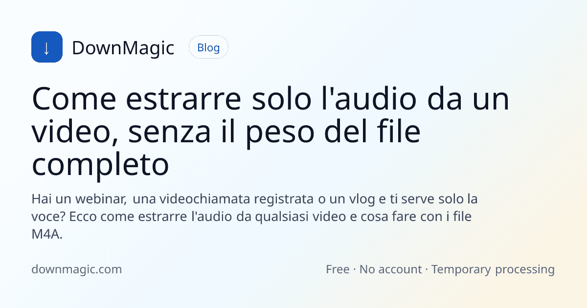 Come estrarre solo l'audio da un video, senza il peso del file completo - DownMagic illustrazione della guida
