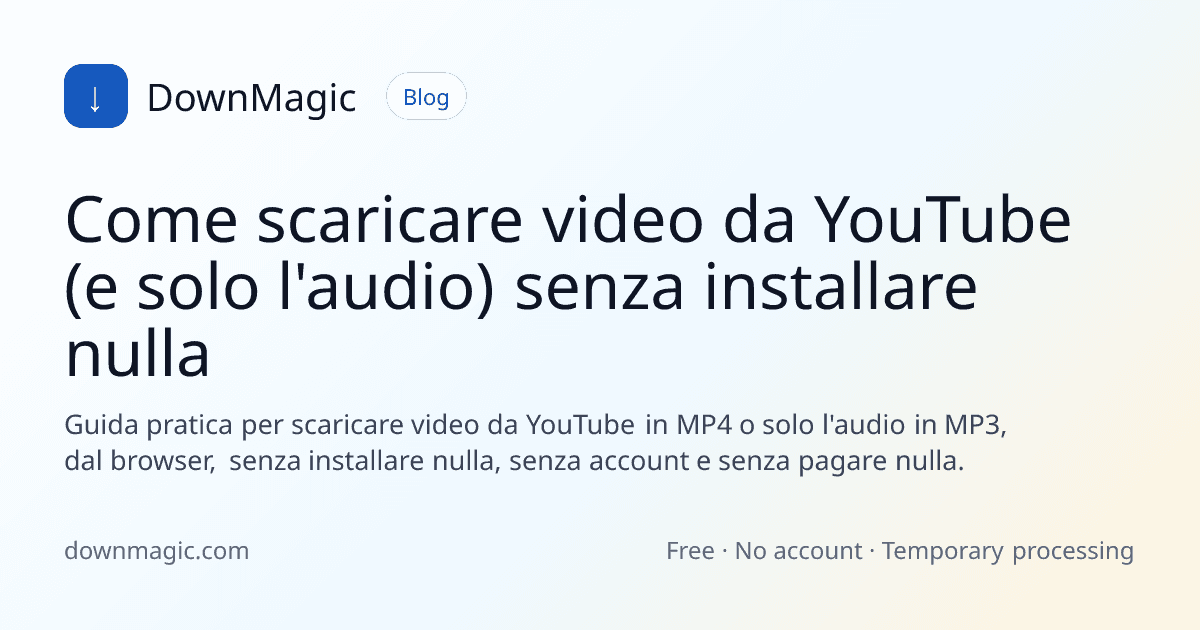 Come scaricare video da YouTube (e solo l'audio) senza installare nulla - DownMagic illustrazione della guida