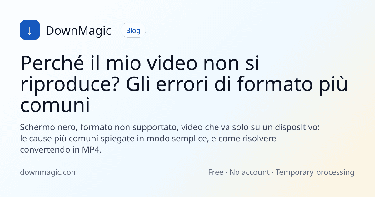 Perché il mio video non si riproduce? Gli errori di formato più comuni - DownMagic illustrazione della guida