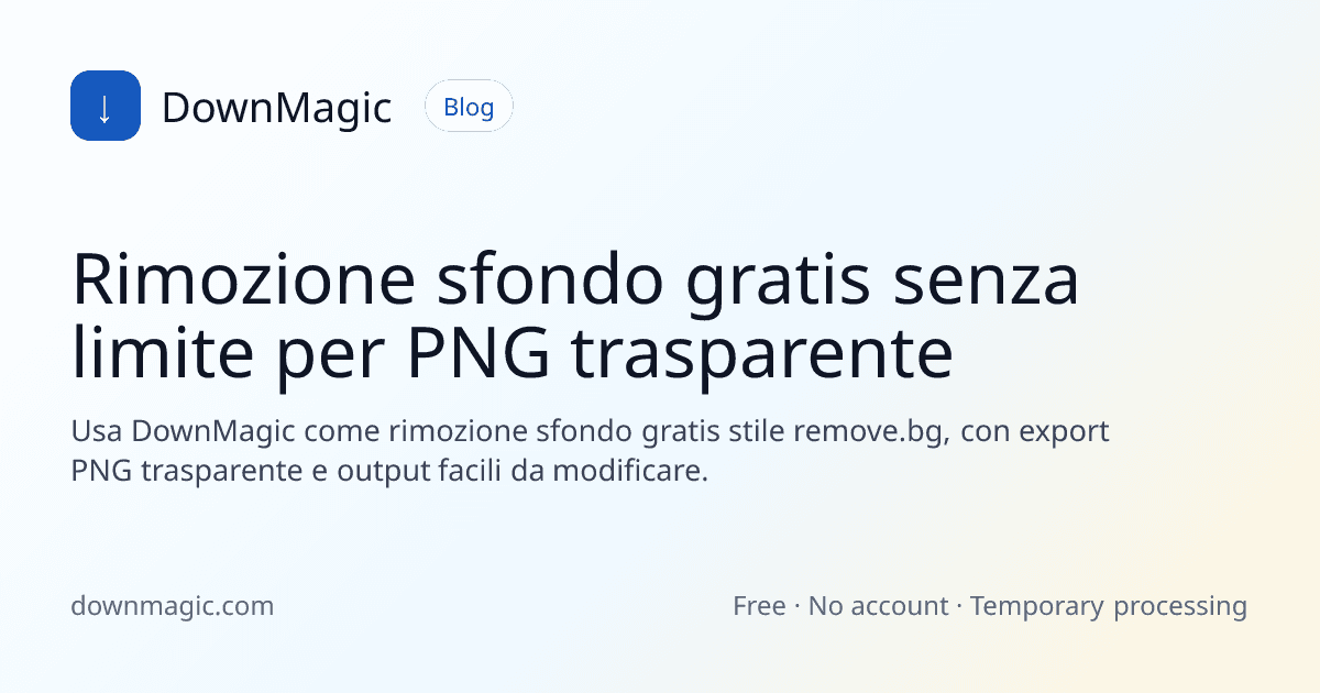 Rimozione sfondo gratis senza limite per PNG trasparente - DownMagic illustrazione della guida
