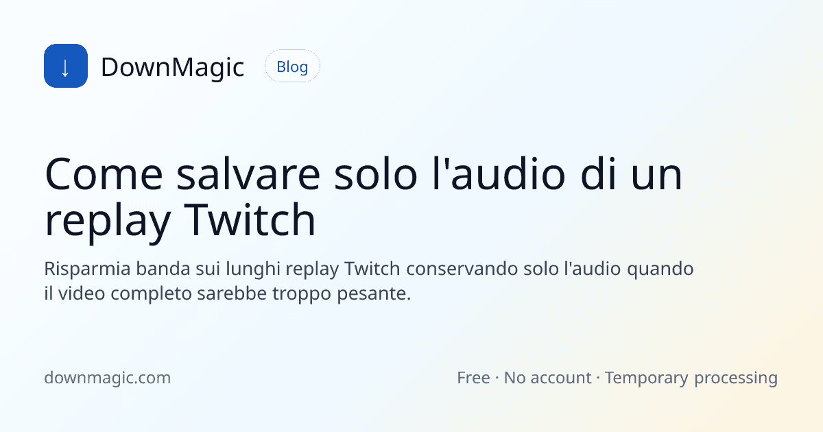 Come salvare solo l'audio di un replay Twitch - DownMagic illustrazione della guida