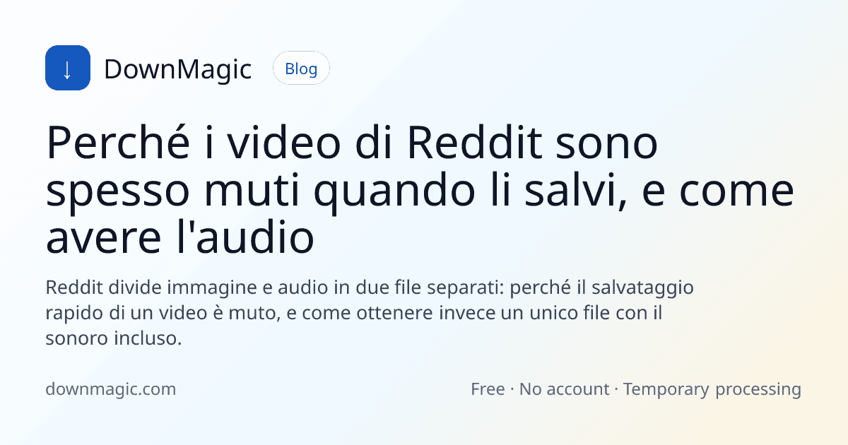 Perché i video di Reddit sono spesso muti quando li salvi, e come avere l'audio - DownMagic illustrazione della guida