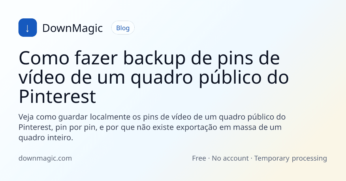 Como fazer backup de pins de vídeo de um quadro público do Pinterest - DownMagic ilustração de guia