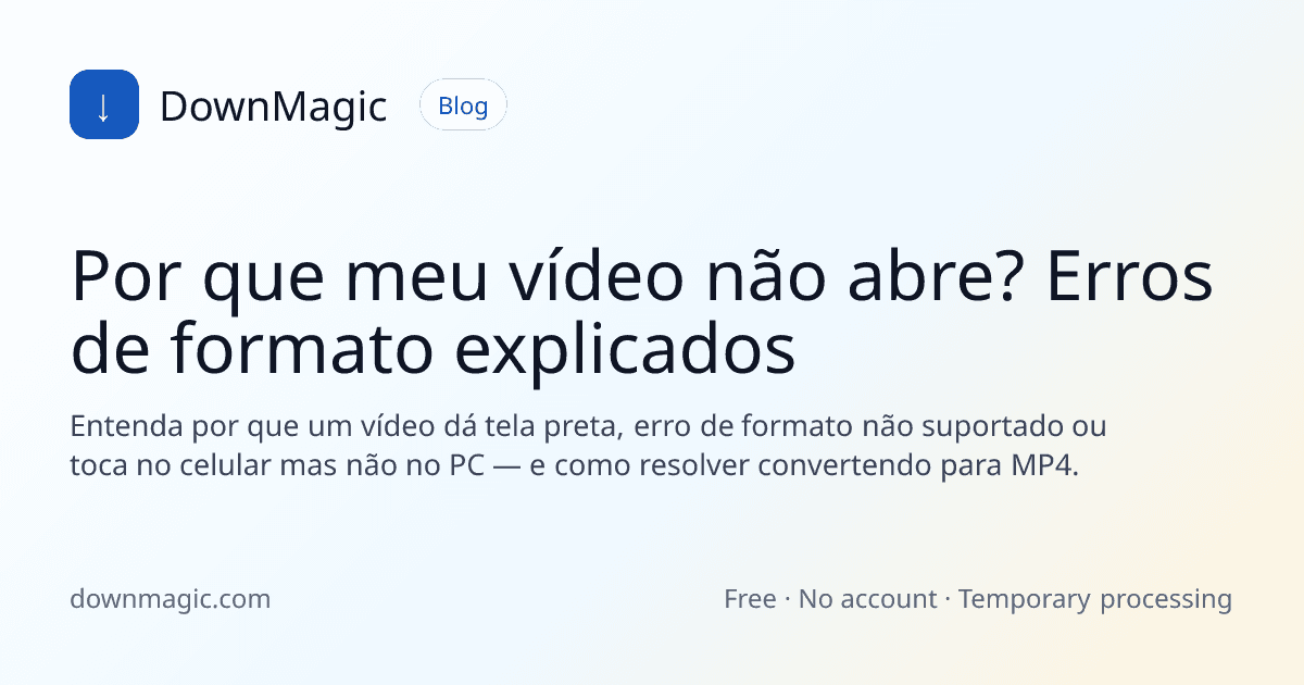 Por que meu vídeo não abre? Erros de formato explicados - DownMagic ilustração de guia